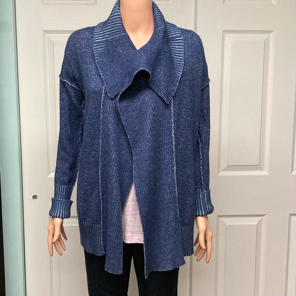 NWOT Poof! Open Cardi dropped shoulder Oversized collar Color:Blue Denim; Size M